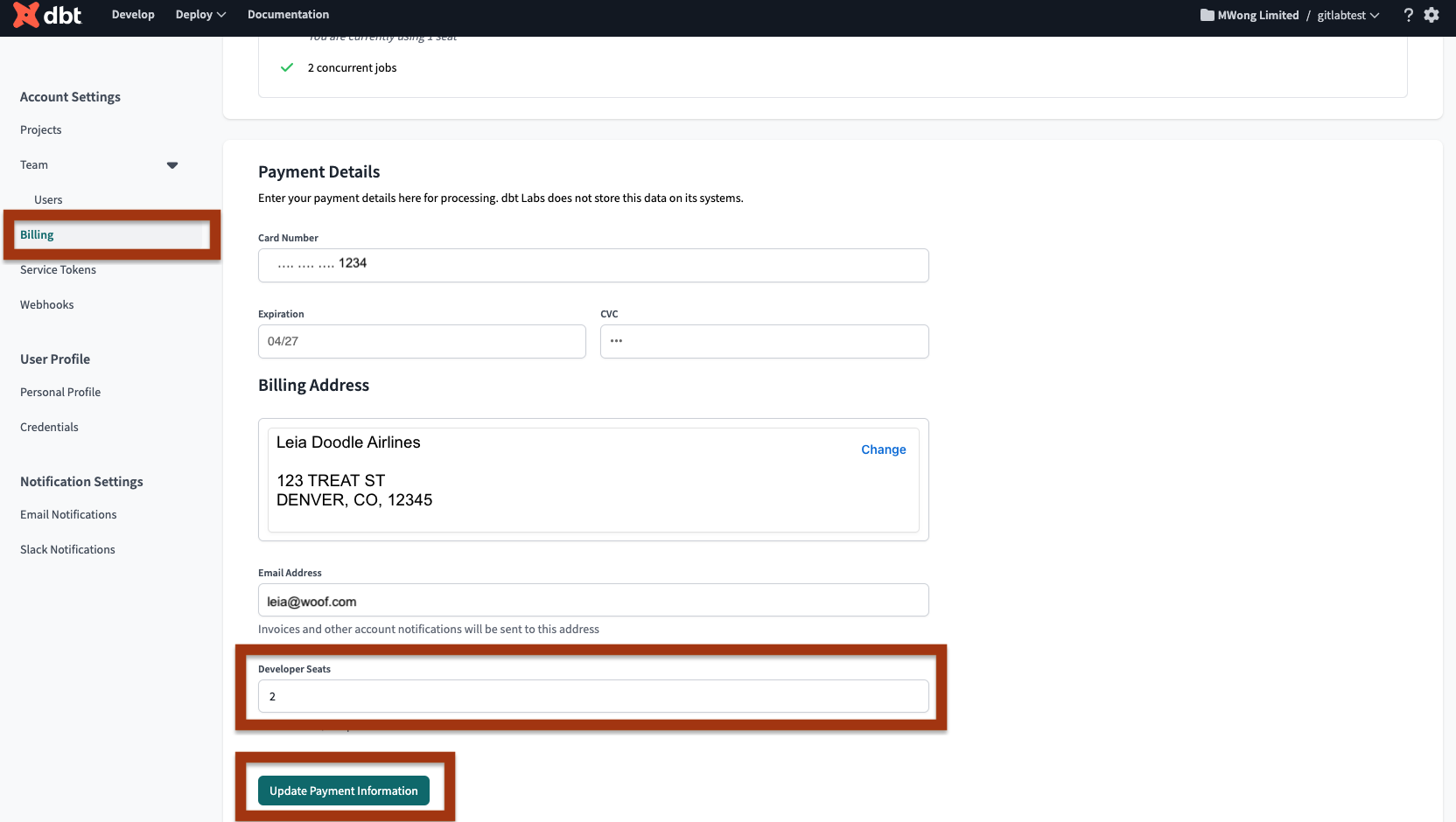 Navigate to Account Settings -> Users to modify dbt Cloud users Navigate to Account Settings -> Users to modify dbt Cloud users
